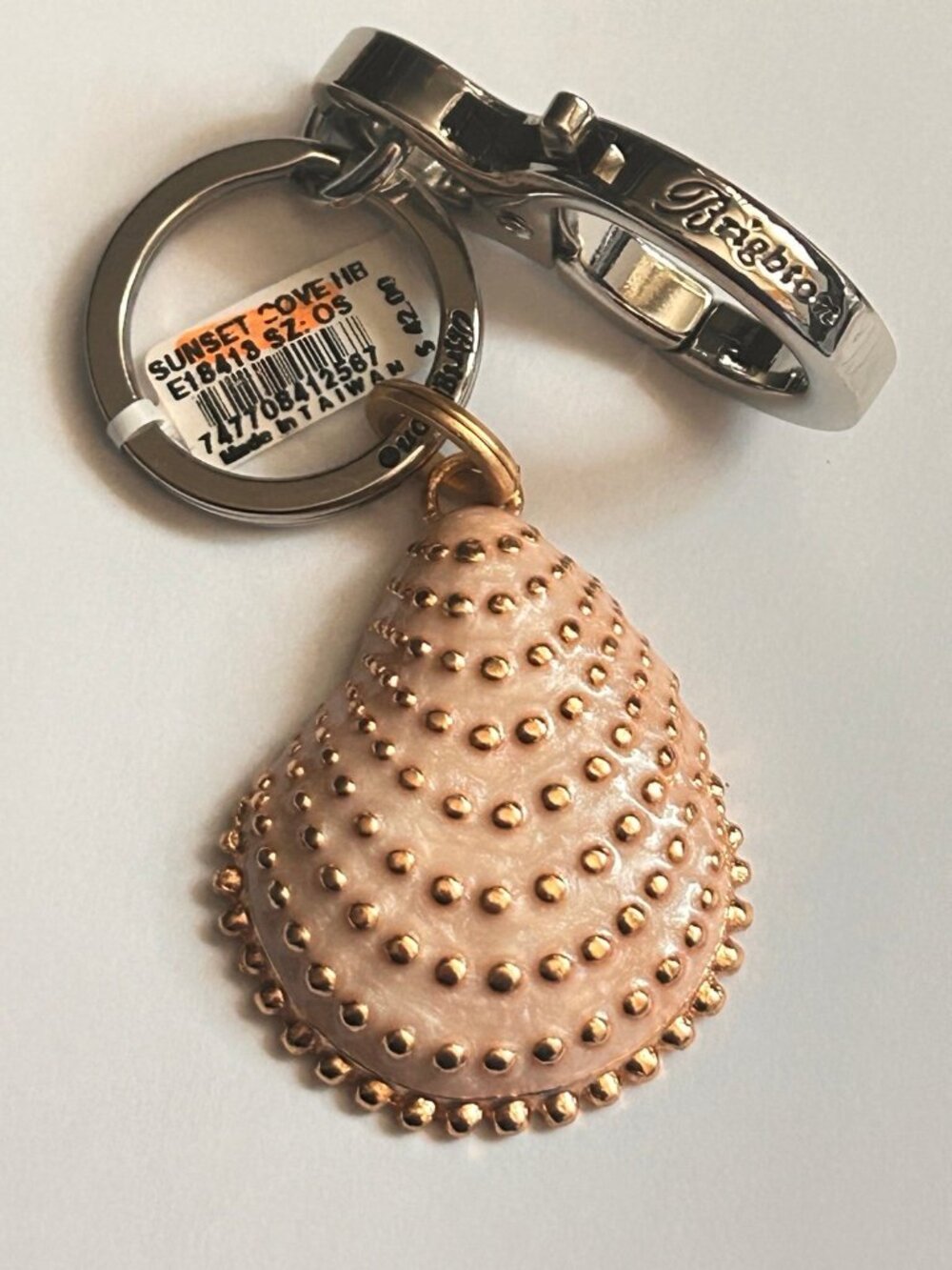 Brighton Pink Shell Keychain with Gold Studs